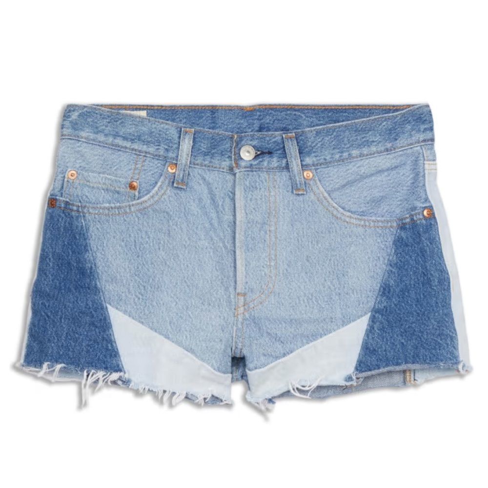 Levi’s Patchwork 501 Altered Denim Shorts Button … - image 1